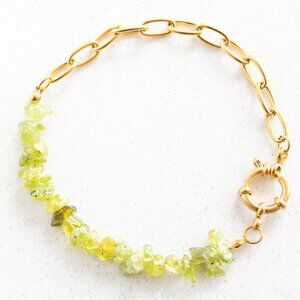 Bracelet Green Peridot Gemstone Bracelet with Gold Chunky Paperclip Chain PRETTY